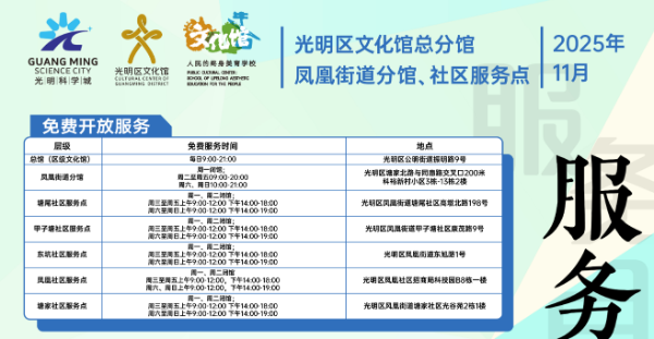光明区文化馆总分馆2025年11月服务目录