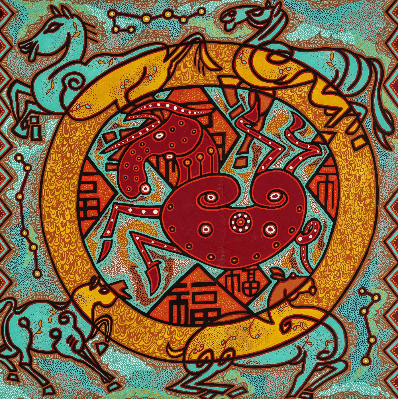 刘华 《五花马迎春纳福》 贵州