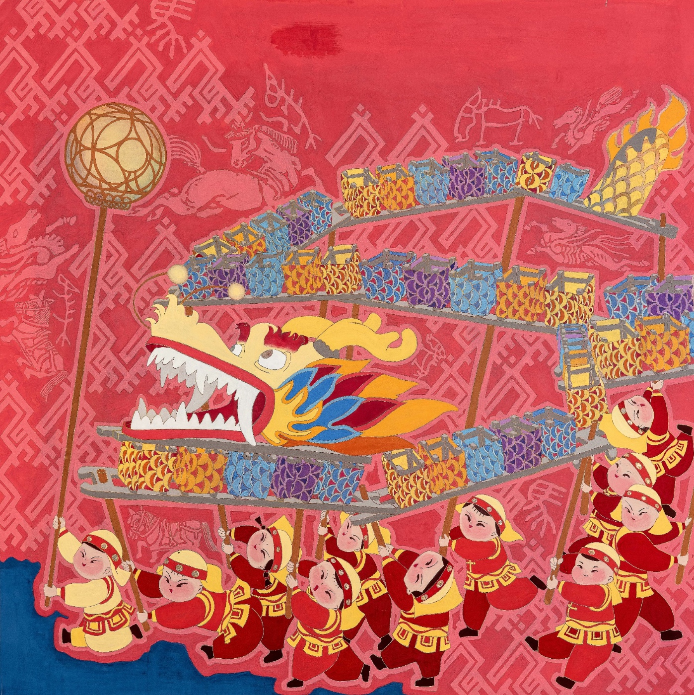 邱莹睿 《骏马龙灯耀福年》 江西